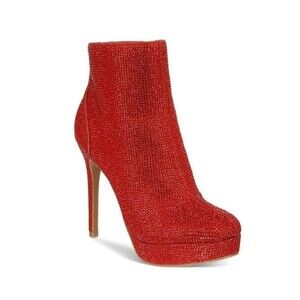 Thalia Sodi Womens 7.5 M Red Bedazzled Platform High Heel Ankle Booties NIB SS5